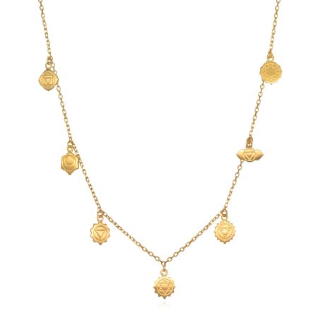 Seven Chakra charms Necklace, Brass with 22k gold plated Necklace for women, Handmade jewelry